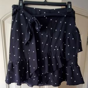 Tall Black Polka Dot Wrap Mini Skirt